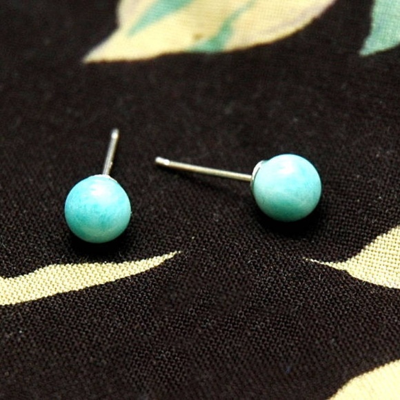 Blue Dominican Larimar Stud Earrings, 925 Sterling - Picture 3 of 5